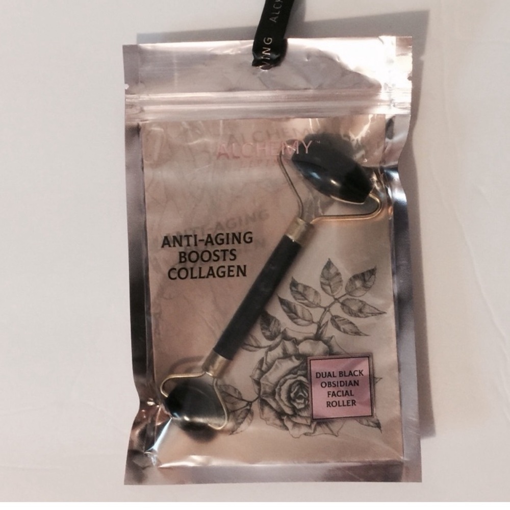 ALCHEMY LIVING Dual Black Obsidian Facial Roller Anti-Aging Boosts Collagen